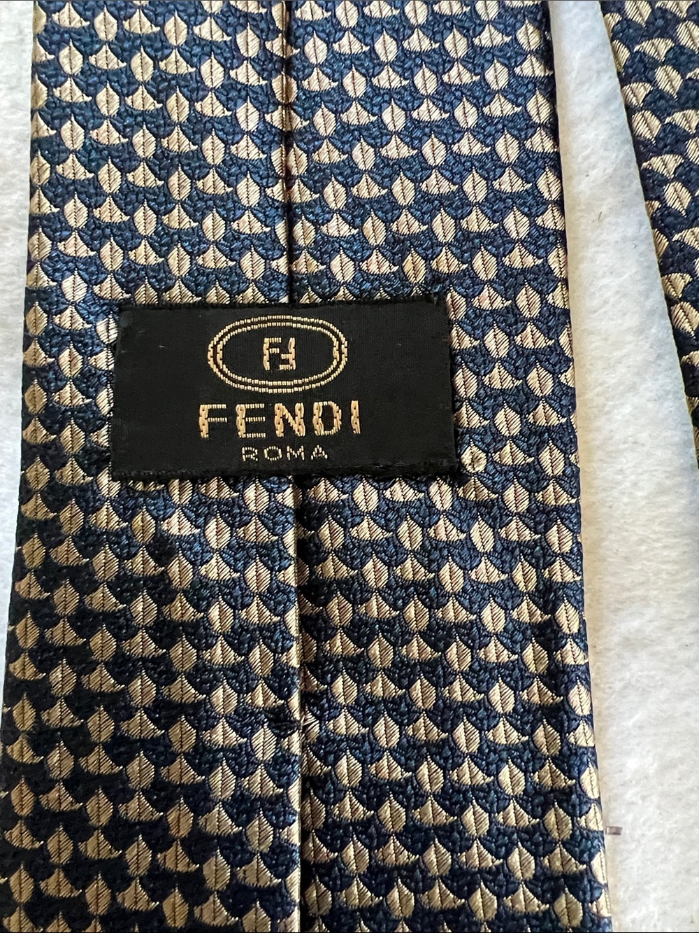 Fendi Navy and Gold Geometric Silk Tie